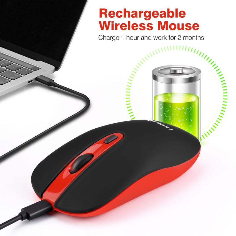 Leadsail Rechargeable Wireless Slim Cordless Mouse, 2.4G Portable Less Noise Optical Mouse with 5 Adjustable DPI Levels for Laptop, Desktop, MacBook - Image 2